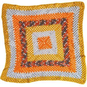 Vintage 70s Boho Crochet Afghan Blanket Handmade Granny Square Fall Color Throw